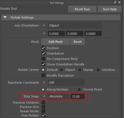 Snap to Angles Settings