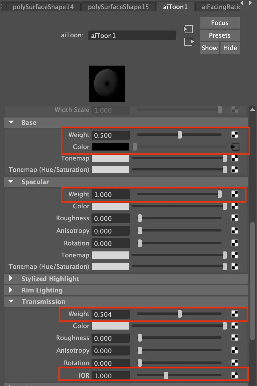 Arnold Toon Settings